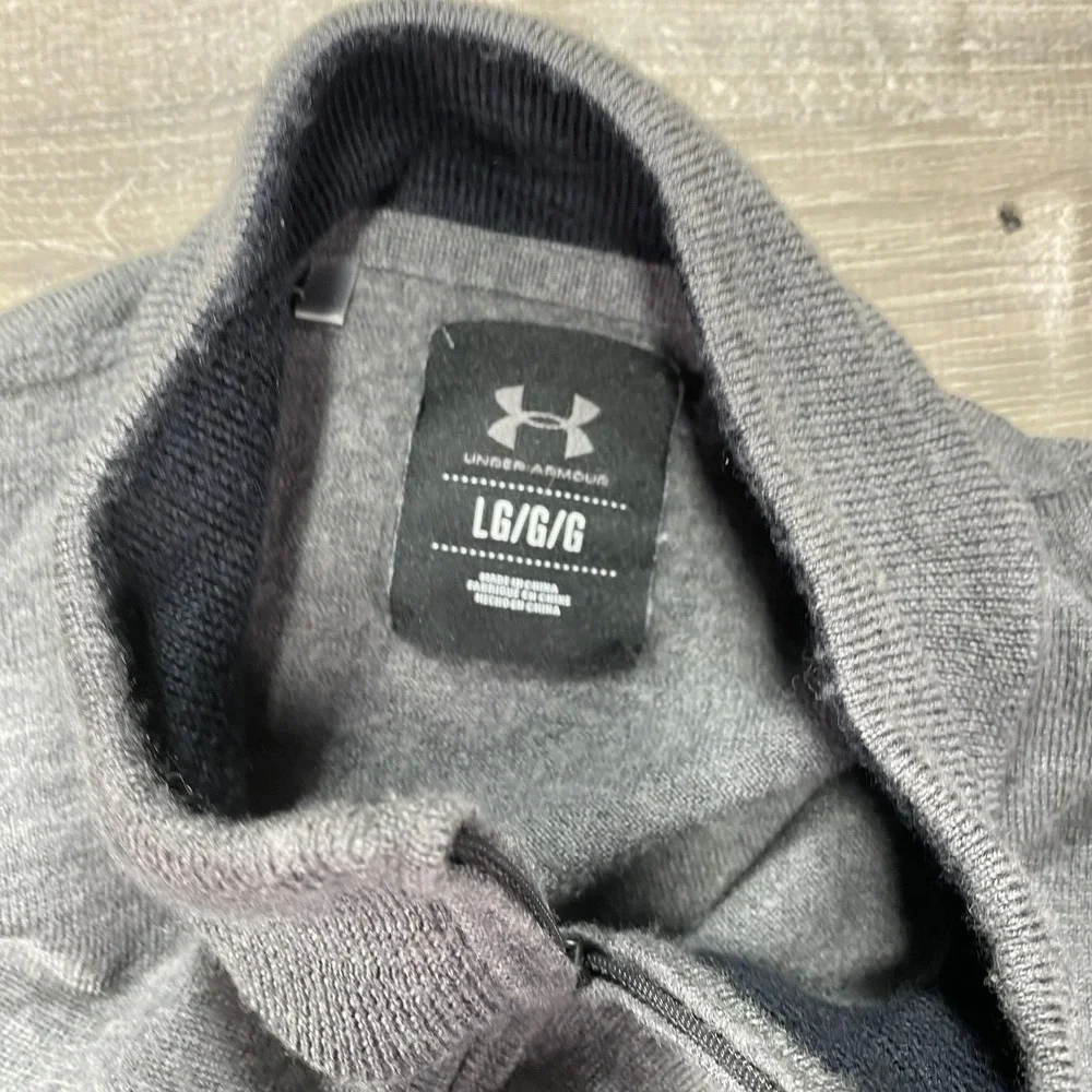 Under Armour Sweater Mens Large Gray Quarter Zip Pullover Logo Wool‎